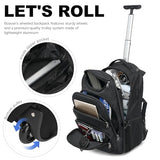 Boavan Rolling Backpack,17 inch Water Resistant Wheeled Backpack,Carry on Luggage Business Bag, Overnight College Computer Trolley Suitcase for Men Women Adults to Travel，Black
