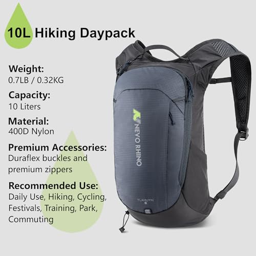 N NEVO RHINO Hydration Backpack Lightweight, Small Hiking Backpack with Water Bladder 2L, Insulated Water Daypack for Cycling Running Trail Rave