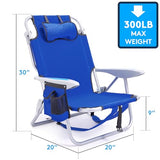 Canpsky Portable Beach Chair for Adults, 4 Position Backpack Folding Camping Chairs for Outdoor, Beach Chairs with Backpack Straps,Blue