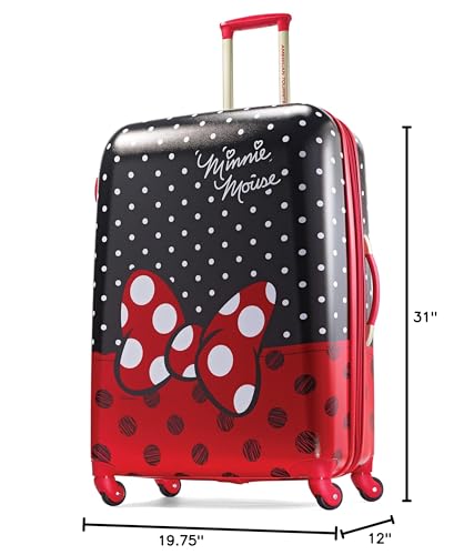 American Tourister Disney Hardside Luggage With Spinner Wheels, Minnie Mouse Red Bow, Checked-Large 28-Inch