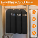 Garment Bags for Travel & Hanging Clothes, 55" Suit Bag for Closet Storage, Lightweight Dress Bags for Gowns Long, Dustproof Garment Covers with Clear Window & Reinforced Zipper, Black (1 Pack)