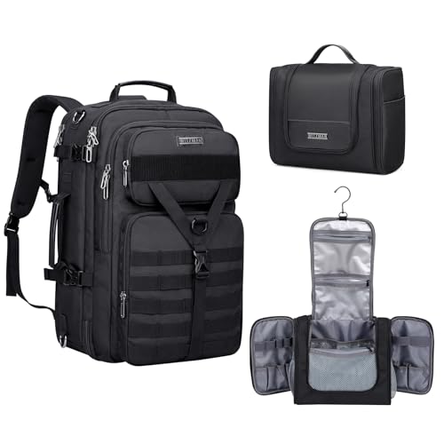 WITZMAN Carry On Travel Backpack for Men Large Convertible 45L Nylon Backpack 3 in 1 Bag and Toiletry Bag Large Hanging Multi-organization Bathroom Bag