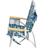 Tommy Bahama 2-Pack 4-Position Extended 12.8" seat Height Easy in-Easy Out Folding Backpack Beach Chair, Blue Tropical Leaves