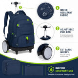 CCJPX 3Pcs Men & Boys Rolling Backpack with Bigger Wheels, Extra-Large Wheeled Bookbag with Lunch Box, Water Resistant Roller Luggage for Travel, Work, College (Blue)