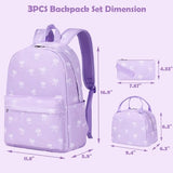 Kimwadalh Bow Backpack for Girls, 3 in 1 Purple Girl Backpack with Lunch Bag Pencil Case for School, Large Capacity Schoolbag for Preschool Middle Teen Girls
