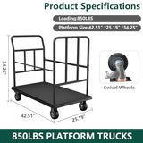 Luggage Cart,850LB Load Luggage Trolley with 5" Quiet Wheels & Secures Poles,Heavy-Duty Steel Hand Truck for Hotel Bellman,Airport,Commercial Use,Non-Slip Platform Dolly(42.51" x 25.19" x 34.25")