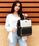 VANKANY Bookbag for Women Laptop Backpack, Teacher Nurse Work Computer Bags with Cup Holder & USB Charger for Travel, School Bag College Back Pack for Girls, BlackWhiteBrown