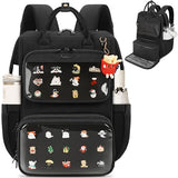 Ita Backpack with Lunch Compartment, Ita Bag Pin Display Lunchbox Back Pack with Insert, 15.6 Inch Laptop College Backpack for School, Travel Bookbag with Lunch Box for Commute Cosplay Concert, Black