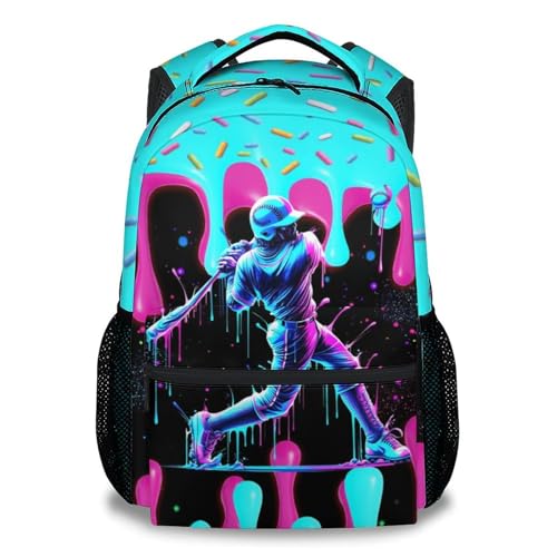 PoshWrap Boys Baseball Backpack for Teens School Bookbag - Kids Schoolbag with Drip Print for Sport Lovers Team School Supplies (17 Inch)