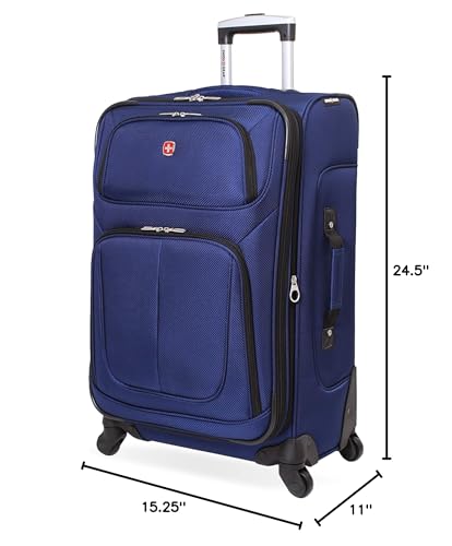 SwissGear Sion Softside Expandable Luggage – Medium Checked Suitcase with 360 Degree Wheels & Retractable Handle – 25 Inch, Perfect for 1-7 Night Trips – Blue
