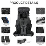 IX INOXTO 55L Internal Frame Waterproof Hiking Camping Backpack with 3L Water Bladder and Rain Cover, Large Lightweight Travel Daypack Rucksack for Climbing (Black)