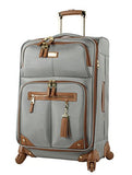 Steve Madden Designer Luggage Collection - Lightweight 24 Inch Expandable Softside Suitcase - Mid-size Rolling 4-Spinner Wheels Checked Bag (Harlo Gray)
