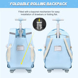 DIGOBAY Rolling Backpack for Girls, Girls Roller Backpack with Lunch Bag and Pencil Case, School Bookbag with Wheels for Elementary Middle High School Travel, Blue