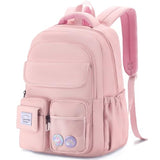 VASCHY Backpack for Girls Ages 8-12, 17 Inch Lightweight School Bag with Clear Pin Display Pouch, Water Resistant Teen Girl Bookbag with Multiple Pockets, Middle School Backpack for Grades 3-6 Pink