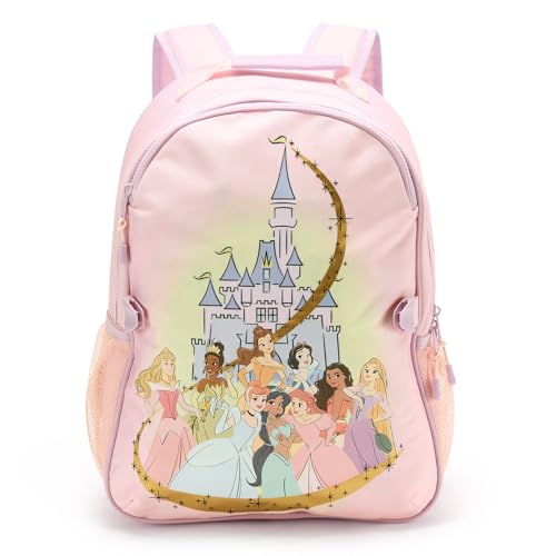 Disney Store Official Princess Backpack - Kids Backpack with Embroidered Accents, Adjustable Straps, Zip Compartments & Mesh Pockets, Screen Art Featuring Disney Princesses - Water Resistant