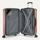 Amazon Basics 4-Piece Luggage Set, Hardside Spinner Suitcases with Multidirectional Wheels (22" Carry-On and 28" Checked), Plus 15-inch Tote Bag and 10-inch Compact Travel Bag, Rose Gold