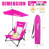 EMERIT Low Beach Chairs for Adults with Removable UPF 50+ Umbrella, Lightweight Folding Backpack Camping Chair with Cup Holder, Portable Sand Chair for Beach, Picnic, Lawn