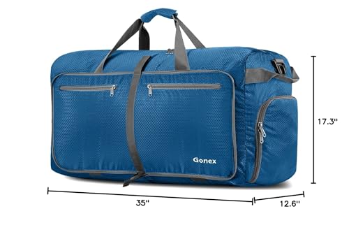 Gonex 100L Large Foldable Travel Duffle Bag with Shoes Compartment, Packable Lightweight Water Repellent Duffel Bag for Camping Gym Weekender Bag Deep blue