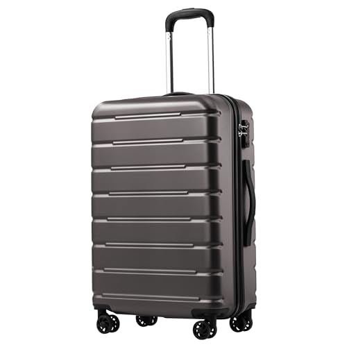 Coolife Luggage Suitcase Carry-on Spinner TSA Lock USB Port Expandable (only 28’’) Lightweight Hardside Luggage (Gray, M(24in))