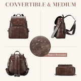 VASCHY Backpack Purse for Women, Fashion Cute Vegan Leather Flap Backpack Convertible Handbag for Ladies with Guitar Strap Coffee