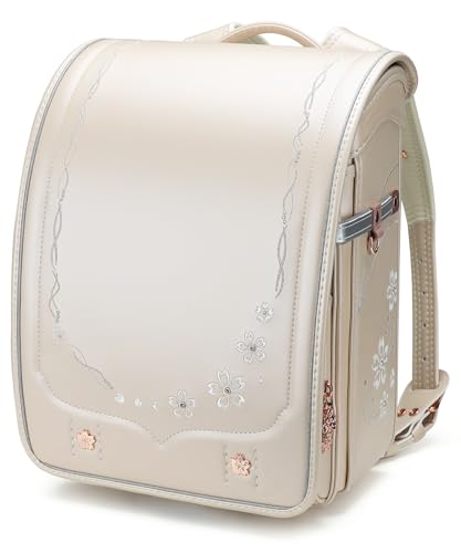 IwaiLoft Ransel Randoseru Backpack Automatic Satchel Japanese School Bag Cherry Blossom Sakura Embroidery PU Bookbag (Aiboly)