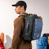 Topo Designs Global Travel Backpack, 25 Liter Bag, 3x Padded Grab Handles, Stretch Mesh, 100% Recycled Nylon Construction, PFAS-Free, Bluesign Approved (Navy/Sahara)