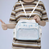 Lifelix White Ita Bag with Clear Window, Cat Backpack Kawaii Pin Display Crossbody Bag, Y2K Anime Purse for Pins