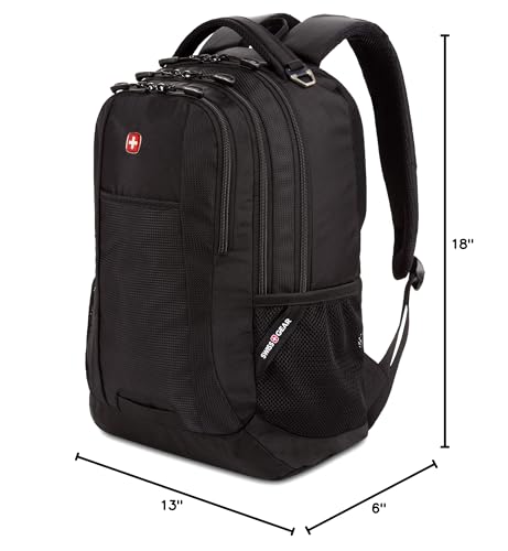 SwissGear 5505 Cecil 16” Laptop Backpack Black – Daily Laptop Bag with Gear Attachment Options – Multiple Organizer Pockets & Padded Shoulder Straps