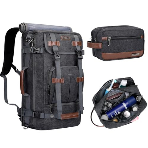 WITZMAN Canvas Travel Backpack Large Laptop Bags Convertible Shoulder Toiletry Bag Hanging Dopp Kit Organizer Water-resistant