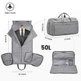 S-ZONE 50L Convertible Travel Garment Bag Carry on Garment Duffel Bag for Men Women 2 in 1 Hanging Suitcase Suit Business Travel Bag, Grey, Travel Garment Bag
