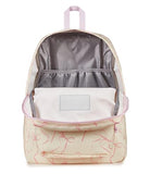 JanSport SuperBreak Plus Backpack with Padded 15-inch Laptop Sleeve and Integrated Bottle Pocket - Spacious and Durable Daypack for Work and Travel, Rows Of Bows Natural/Pink Ice