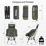 Wildhiker Compact High Back Camping Chair - Foldable with Dual Sitting Modes, Pillow, Arm Pads and Side Pockets - Lightweight Portable Chair for Motorcycle, RV, Festival, Travel - Green