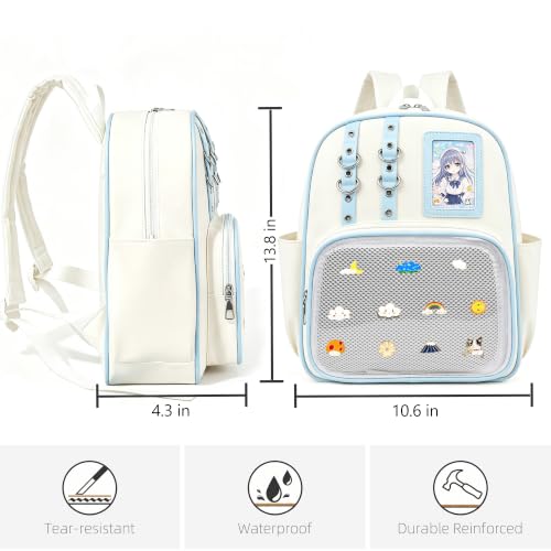 Lifelix Y2K Ita Bag Backpack for Girls with Pin Display Insert - Kawaii Anime Cosplay Backpack for School, College, Travel (White Blue)