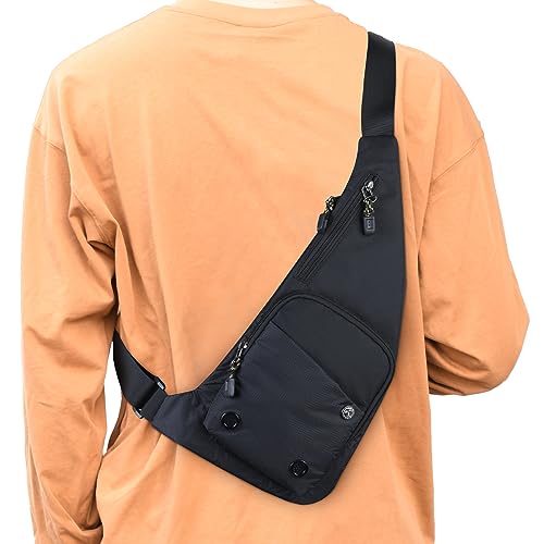 Peicees Small Sling Bag For Men Waterproof Crossbody Bag Man Purse Slim Chest Backpack Shoulder Bag For Travel Hiking