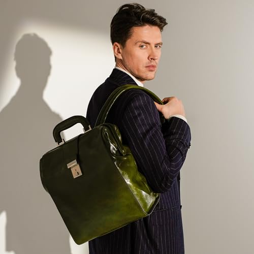 Time Resistance Leather Backpack for Men and Women - Business Rucksack Laptop Bag (Green)