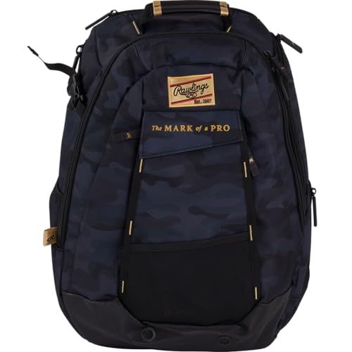 Rawlings | GOLD COLLECTION Backpack | Coach/Player Off-Field Use | Laptop Sleeve | Black Camo