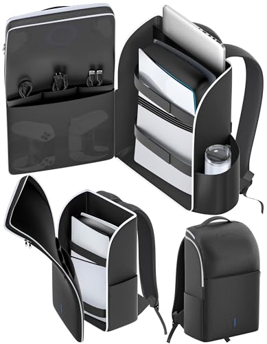 LVVIL Backpack for PS5/ Slim/ Pro Console, Full Protection PS5 Carrying Case Travel Bag, Large Capacity PS 5 Storage Bag for Dual Controllers, PS Portal, Laptop, Game Cards, Sony PSP Accessory Kits