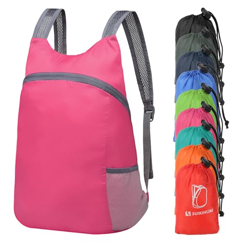 SUIKIHUM 20L Ultra Hiking-Daypack Lightweight Foldable Travel Packable Backpack for Camping Cycling Outdoor,rose Red