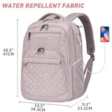 KROSER Travel Laptop Backpack 17 Inch Large Computer Backpack Water-Repellent Daypack with USB Charging Port & Headphone Interface RFID Pockets for Work/Business/College/Men/Women Dusty Pink(Quilted)