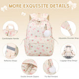 ACESAK Backpack for Girls - Corduroy Girls Backpack with Lunch Bag & Pencil Pouch for Teen Kids Laptop Backpack for Women, Middle High School Bookbag Travel Daypack (Bow Tie Flower)