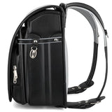 Alzoear Ransel Randoseru Backpack Semi-automatic satchel Japanese school bag for girls and boys PU leather Black
