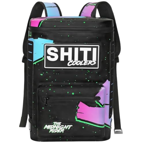 SHITI Coolers Backpack for Camping, Travel, Beach, Soft Lunch Box for Food, Drinks & Ice, Portable, Waterproof 24 Hr Insulated Bag with Shoulder Straps, Customizable, the Midnight Rider, 15 Cans