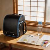 Alzoear Ransel Randoseru Backpack Semi-automatic satchel Japanese school bag for girls and boys PU leather BlackBlue