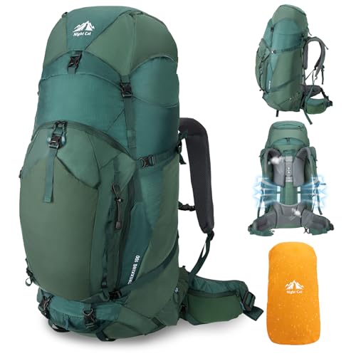 Night Cat Internal-frame Hiking Backpack: 100L Large Camping Backpack for Men Women Traveling Waterproof Rain Cover Green | Backpacks4Less