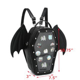 CHERRY SAUCE Gothic Coffin Shape Fashion Ita Bag Backpack Halloween Shoulder Bag, Detachable wings Purses Handbags