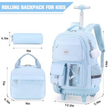 ACESAK Rolling Backpack for Girls, Roller Backpack with Lunch Bag & Pencil Pouch for Teen Girls Kids, Bookbag Backpack with Wheels for Women Elementary Middle High School Travel (Blue)
