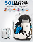 OutdoorMaster 50L Ski Boot Bag, Ski and Snowboard Boots Travel Backpack with separate compartments for Helmet, Ski Shoes, Goggles, Gloves, and Accessories, Splash proof Exterior & Bottom - White