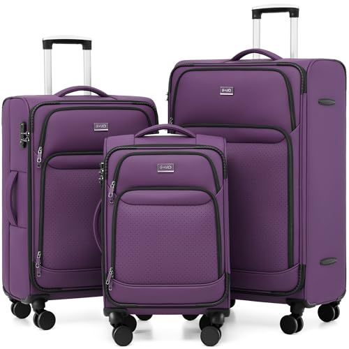 Coolife Luggage Sets 3 Piece Upgraded Softside Lightweight Dual Spinner