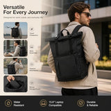 Fyvola Roll Top Laptop Backpacks for Men & Women, Anti-Theft Travel Backpack Fits 15.6-17.3 Inch Laptop, Water-Resistant Durable Computer Bag for Work, College & Daily Commute (Black)