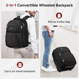 Vessgra Backpack for Men 45L Rolling Backpack, 17.3 Inch Travel Backpack, 4-Wheel Spinner Design Laptop Backpack for Men Work Business,Black (1Pc Black Backpack with 3 Packing Cubes)